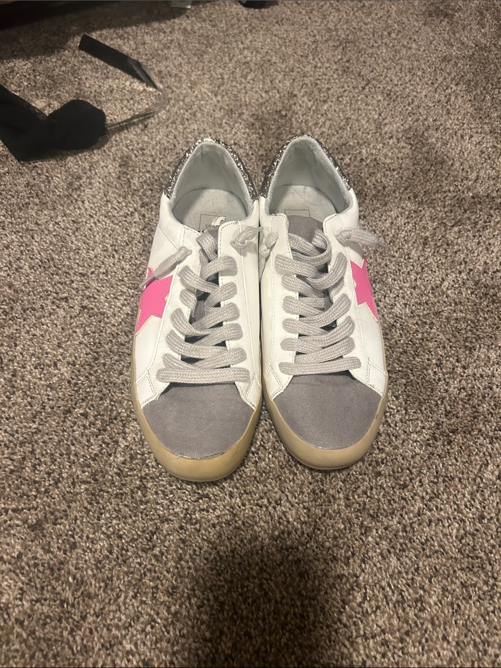 ShuShop White Sneakers with Pink Star and Gray Toe